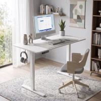 HOMCOM Escritorio Elevable Eléctrico 120x60 cm con 3 Memorias Pantalla LED 2 Ganchos y 2 Pasacables Blanco(m-5)