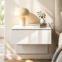 HOMCOM Juego de 2 Mesitas de Noche Flotantes con Cajón Montado en la Pared para Dormitorio 40x35x36,2 cm Blanco Brillo(m-8)