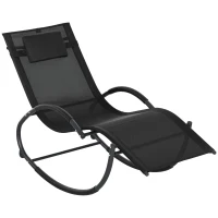 Outsunny Tumbona Mecedora con Reposacabezas Reposabrazos y Marco Metálico Carga 120 kg para Interior y Exterior 155x61x88cm Negro(m-1)