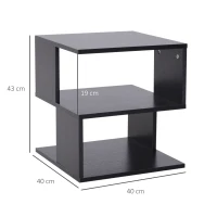 HOMCOM Mesa Auxiliar Cuadrada de 3 Niveles con 3 Estantes Abiertos de Almacenaje para Salón Dormitorio 40x40x43 cm Negro(m-3)