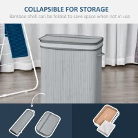 HOMCOM 100L Natural Wood Laundry Basket A Compartment w/Flip Lid Removable Lining Handles Board Base Foldable Durable Water-Resistant Dirty Clothes Storage Home Organisation Grey(m-4)