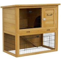 PawHut Clapier à lapin en bois 2 étages avec 3 portes plateau coulissant rampe toit bitumé 85 x 50 x 80 cm jaune(m-11)