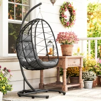Outsunny Hängesessel Outdoor Hängesessel Egg Chair, wetterbeständig, inkl. Polster, 102 cm x 102 cm x 195 cm, Dunkelgrau(m-10)