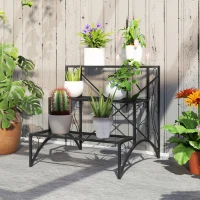 Outsunny Etajeră-suport pentru plante, cu 3 niveluri, în formă de scară, pentru interior și exterior, din metal, 60x60x60 cm, negru(m-10)