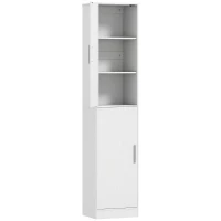 HOMCOM 180 cm hoher Badezimmerschrank, schmaler Badschrank mit 2 Türen, 4 verstellbare Regale, Spanplatte, MDF, Weiß(m-1)
