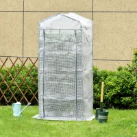 Outsunny Serre de Jardin Balcon, Étagère Serre 4 Niveaux, Acier Époxy, Bâche Amovible PE Haute Densité, 70 x 50 x 160 cm, Blanc(m-8)