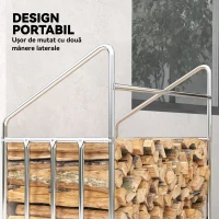 Outsunny Suport pentru Lemne de Foc de Exterior din Oțel cu Husă Impermeabilă, 100x60x110 cm, Negru(m-6)