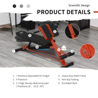 HOMCOM Dumbbell Weight Bench, 7-Level Adjustable Hyper Extension Sit-up Bench, Multifunction Bench Press Gym Bench, Ab Decline Flat Machine(m-6)