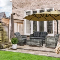 Outsunny 4 Pieces Outdoor PE Rattan Garden Furniture Set with Cushions - Patio Special Hand Weave Wicker Conservatory Sofa Set and Glass Top Coffee Table, Mixed Grey(m-21)