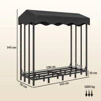Outsunny Leñero con Cubierta Soporte para Leña para Exterior con Estructura Reforzada Impermeable 143x70x145 cm Negro(m-3)