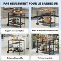 Outsunny Desserte jardin, chariot de barbecue sur roulettes avec porte-boissons et crochets, 97 x 51 x 83 cm, noir et marron(m-8)