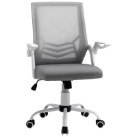 Vinsetto Sedia da Ufficio Ergonomica con Braccioli e Supporto Lombare, in Tessuto Effetto Lino, 62.5x55x94-104 cm, Grigia(m-11)