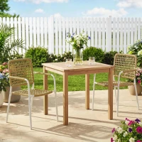 Outsunny Lot de 2 Chaises de Jardin Empilables en Résine Tressée avec Accoudoirs et Dossier, 55x57x82cm, Jaune(m-10)