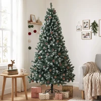 HOMCOM Árbol de Navidad 210cm con 998 Ramas Nevadas y Piñas Apertura Automática y Base Plegable, Verde(m-5)