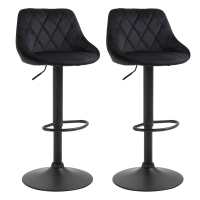 HOMCOM Barhocker 2er Set Höhenverstellbar Drehbar Barstühle mit Samtoptik Tresenhocker mit Rückenlehne mit Diamant-Tufting und Fußstütze für Bar, Theke, Esszimmer, Stahl Schwarz