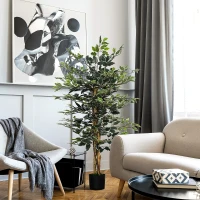 HOMCOM Ficus Artificial de 130 cm Planta Artificial de 702 Hojas con Maceta Decoración para el Hogar Ø15x130 cm Verde(m-10)