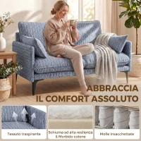 HOMCOM Divano 2 Posti in Tessuto con Braccioli, Imbottitura Spessa e 2 Cuscini, 131x78x83 cm, Blu(m-4)