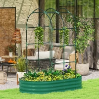 Outsunny Galvanised Raised Garden Bed with Arched Trellis, 5 x 3 x 6ft Metal Raised Bed for Garden with Open Bottom, Green(m-2)