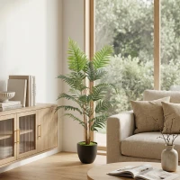 HOMCOM Artificial Fern Topiary Tree, Realistic Artificial Plant in Cement Pot, Fake Plant, 120cm(m-8)