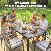 Outsunny Table de jardin pour 4 à 6 personnes, table à manger extérieure avec plateau à effet bois, 150 x 80 x 74 cm, gris(m-4)