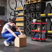 HOMCOM Cărucior pentru unelte cu 3 rafturi din metal și PP, 70,5x35x82,5 cm, roșu și negru(m-7)