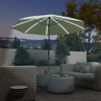 Outsunny Sombrilla Terraza Exterior con Luces LED Protección UV50+ Poste de Aluminio Manivela Techo Ventilado Ø300x256 cm Crema(m-10)