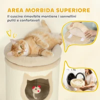 PawHut Torre Tiragraffi per Gatti Alta 96 cm con 3 Casette e Lettino Superiore Rimovibile e Lavabile, Crema(m-6)
