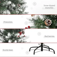 HOMCOM 5FT Artificial Christmas Tree Xmas Pencil Tree with Red Berries and Pinecones Holiday Home Indoor Decoration with Foldable Feet, Green(m-7)