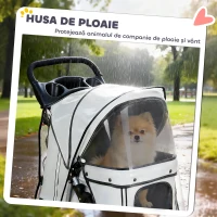 PawHut Cărucior pentru Câini Pliabil cu Husă de Ploaie, Roți Rotative și Pernă Lavabilă, Oțel și Poliester, Gri(m-8)