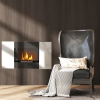 HOMCOM Șemineu Bioetanol 0,9L de Perete din Oțel Inoxidabil, 100x15x54 cm, Negru și Argintiu(m-8)