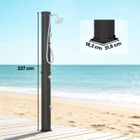 Outsunny Douche Solaire de Jardin XXL 60L avec Douchette à Main et Robinet Mitigeur Eau Chaude/Froide Hauteur 208 cm Noir(m-3)