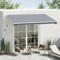 Outsunny Tenda da Sole da Esterno Avvolgibile Manualmente in Alluminio e Poliestere, 2.5x2 m, Grigio e Bianco(m-2)