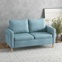 HOMCOM Sofá de 2 Plazas Tapizado en Poliéster con 2 Bolsillos Laterales Reposabrazos y Patas de Madera 143x76x83 cm Azul Claro(m-10)