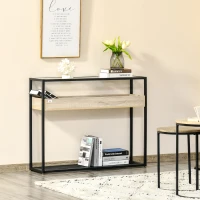 HOMCOM Mesa Consola de Entrada 108x28x85 cm Mueble Recibidor con Encimera de Cristal Estante y Rejilla Inferior Marco de Acero para Pasillo Salón Extremo del Sofá Negro(m-10)