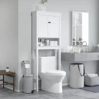 HOMCOM Mueble sobre Inodoro con 2 Puertas Compartimiento y Estante Ajustable Mueble para Baño 70x20x175 cm Blanco(m-10)