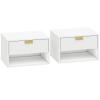 HOMCOM Juego de 2 Mesitas de Noche Flotantes con Cajón con Frente Ondulado y Estante Abierto Diseño Moderno 40x30x25 cm Blanco