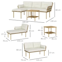 Outsunny Set mobilier grădină colțar 4 persoane, 3 piese cu măsuță și perne confortabile incluse, ratan împletit, crem(m-3)