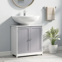 kleankin Waschbeckenunterschrank Badezimmerschrank Waschtischunterschrank mit 2 Türen Regal verstellbar MDF Weiß+Grau 60 x 30 x 60 cm(m-2)