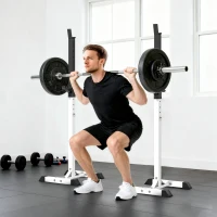 HOMCOM Hantelständer, 2er-Set, bis 150 kg belastbar, höhenverstellbar, Stahl, weiß+schwarz, 52 x 48 x 160 cm(m-9)