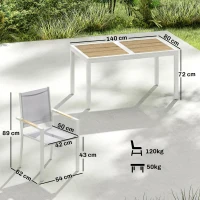 Outsunny Conjunto de Mesa y Sillas Jardín con Mesa de Plástico PSPC y 6 Sillas Apilables Transpirables para Terraza Patio Blanco(m-3)