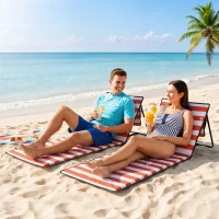 Outsunny Set of 2 Foldable Garden Beach Chair Mat, Outdoor Sun Lounger Seats with Adjustable Back, Magazine Pocket, Carry Strap(m-14)