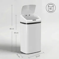 HOMCOM 48L Stainless Steel Sensor Bin - White(m-3)