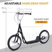 HOMCOM Stunt Scooter, Kids Scooter with 16" Big Wheels, Adjustable Height, Dual Brakes, for Ages 5+ Years, Black(m-5)
