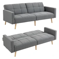 HOMCOM 2 in 1 Schlafsofa 205 x 88 cm Sofa mit Bettfunktion, Couch mit Sitzkissen, Leinenoptik Grau(m-12)