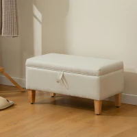 HOMCOM 30L Linen Storage Ottoman Padded Footstool with Rubberwood Legs for Storage Box, Bed End, Shoe Bench, Seating, Beige(m-2)