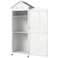 Outsunny Casetta porta Attrezzi in Legno con Tetto in Metallo e Scaffali Regolabili, 85x58x213 cm, Bianco(m-11)