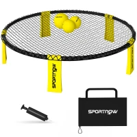 SPORTNOW Ensemble jeu de mini-volleyball en plein air avec filet, 3 balles et pompe, portable avec sac de transport jaune(m-11)