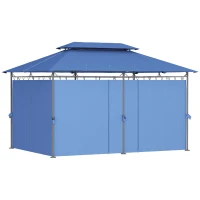 Outsunny Tonnelle de jardin 3 x 4 m tente de réception avec 6 rideaux amovibles à double toit pour patio, festival, bleu foncé(m-12)