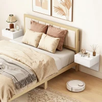 HOMCOM Juego de 2 Mesitas de Noche Flotantes con Cajón Montado en la Pared para Dormitorio 40x35x36,2 cm Blanco Brillo(m-2)