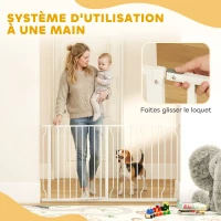 PawHut Barrière de sécurité chien barrière extensible 75-145 x 76 cm barrière escaliers couloirs portes sans perçage en acier et ABS blanc(m-5)